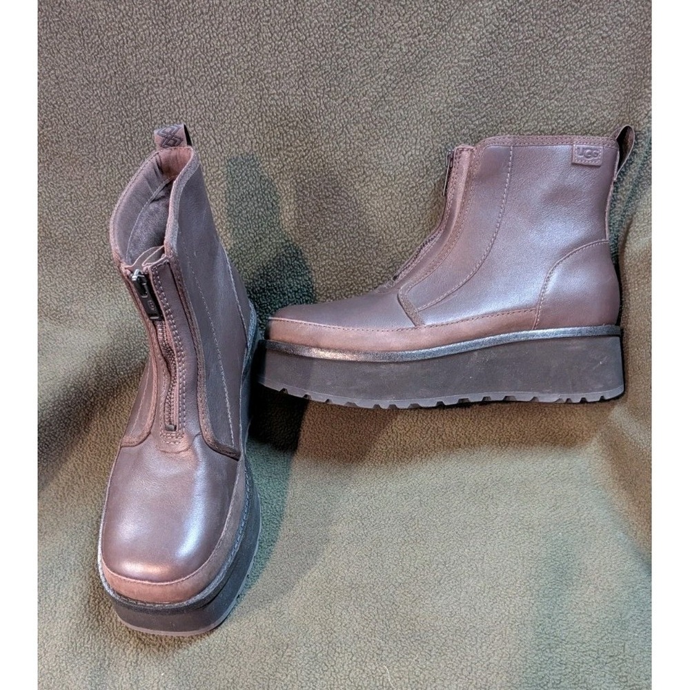 UGG Women's 9 Cityfunc Zip Water-Resistant Platform Bootie in Burnt Cedar Brown